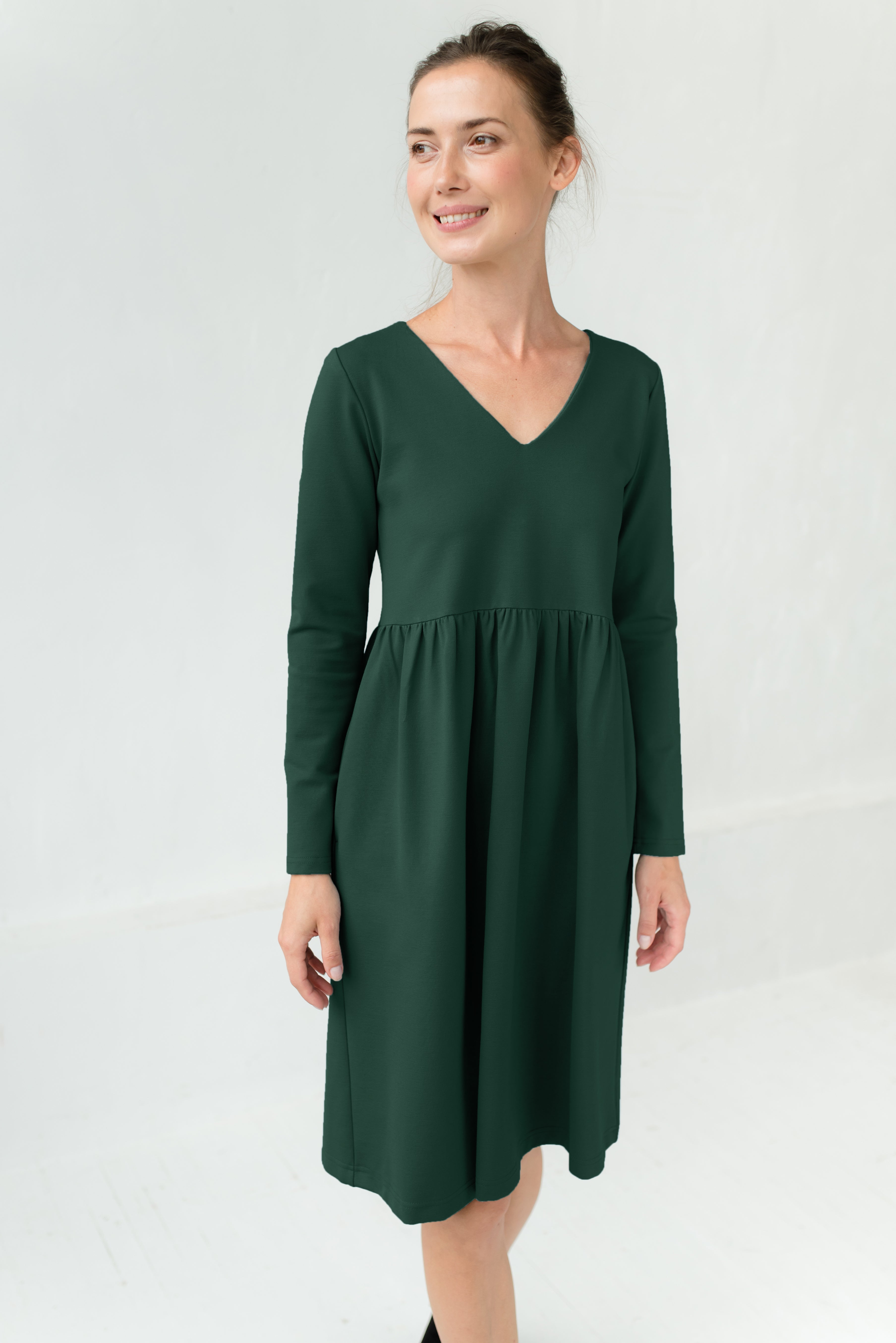 SUNSHINE — Italian Punto Milano Knit Dress — Green#Color_Green
