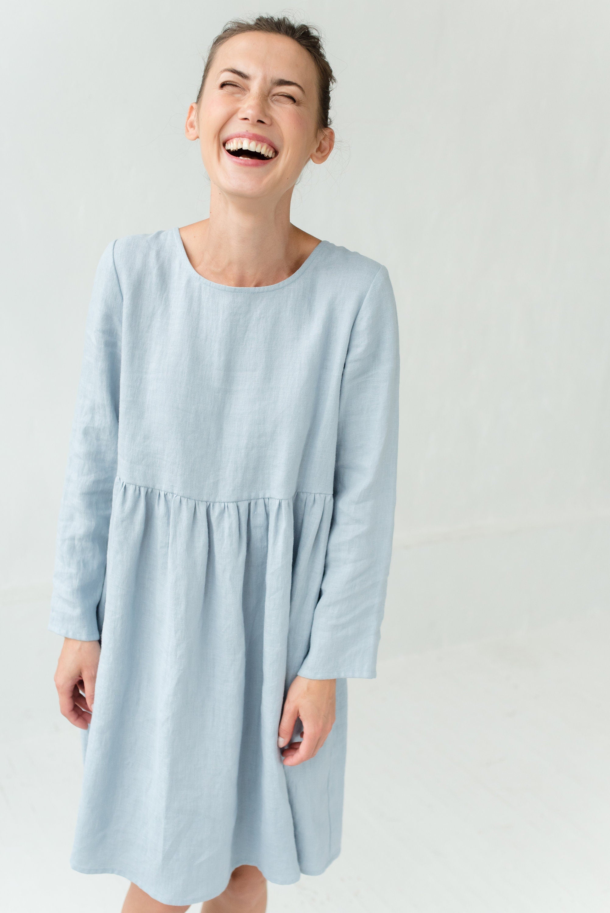 CANDY — Long-Sleeve Stonewashed Linen Dress