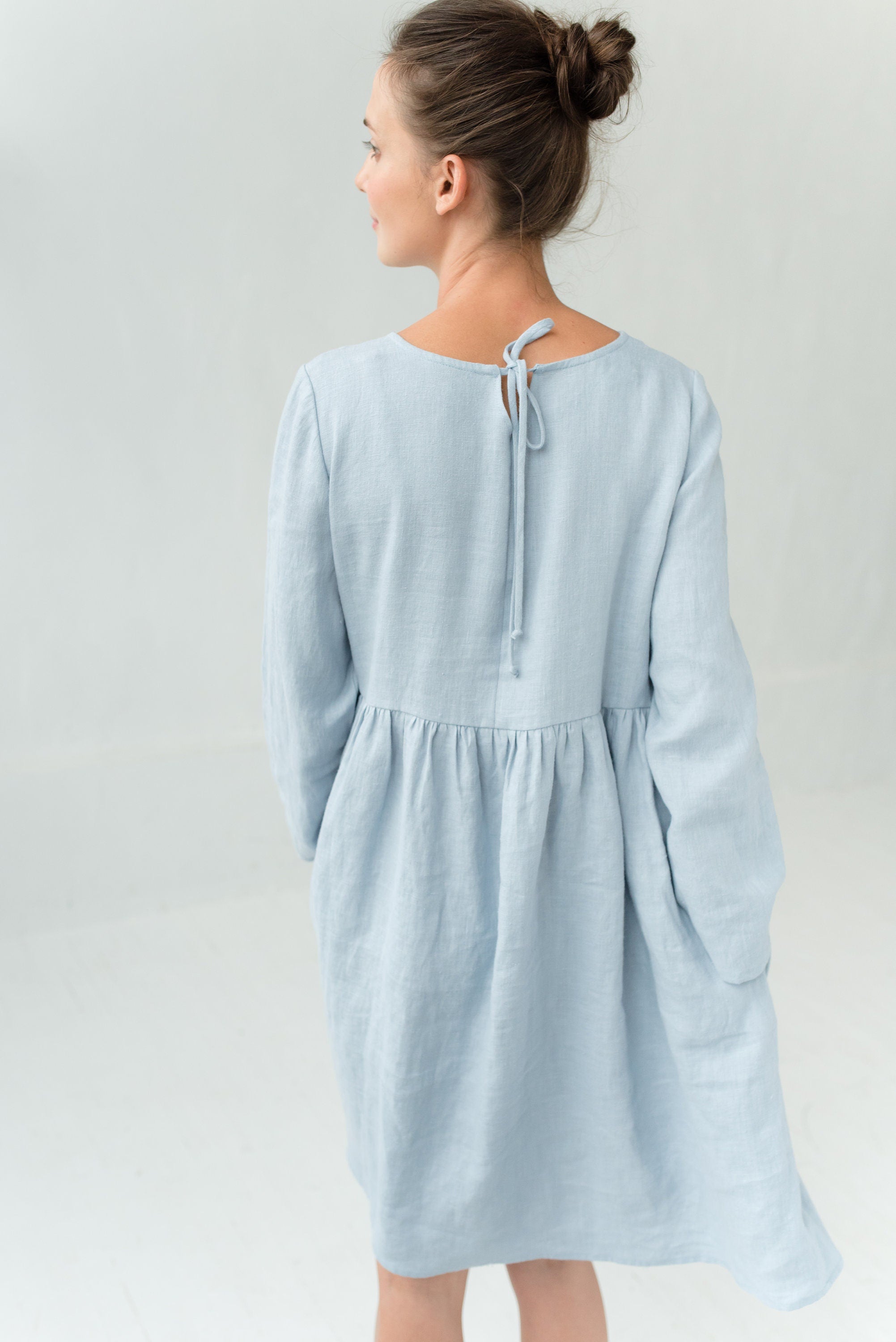 CANDY — Long-Sleeve Stonewashed Linen Dress