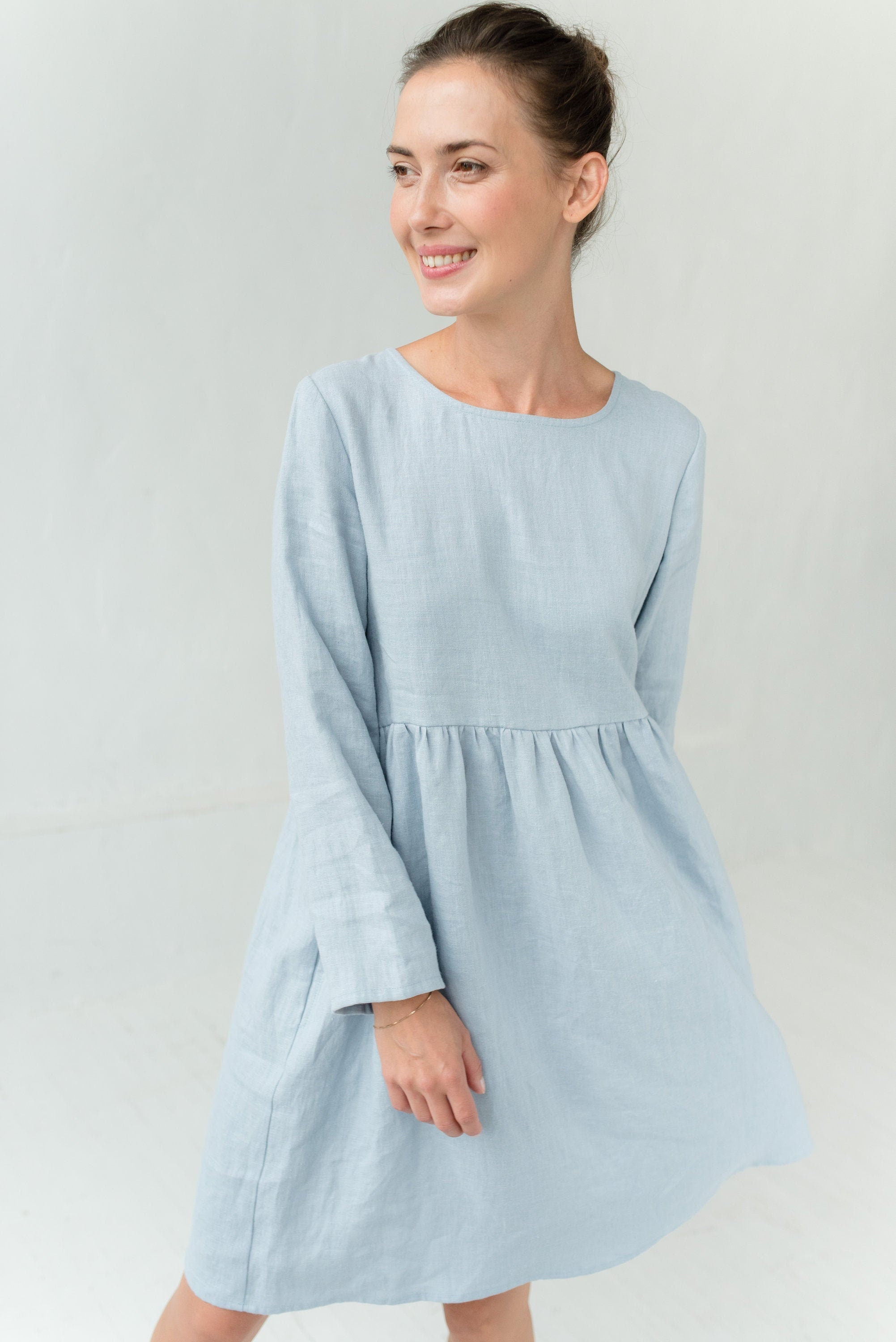 CANDY — Long-Sleeve Stonewashed Linen Dress