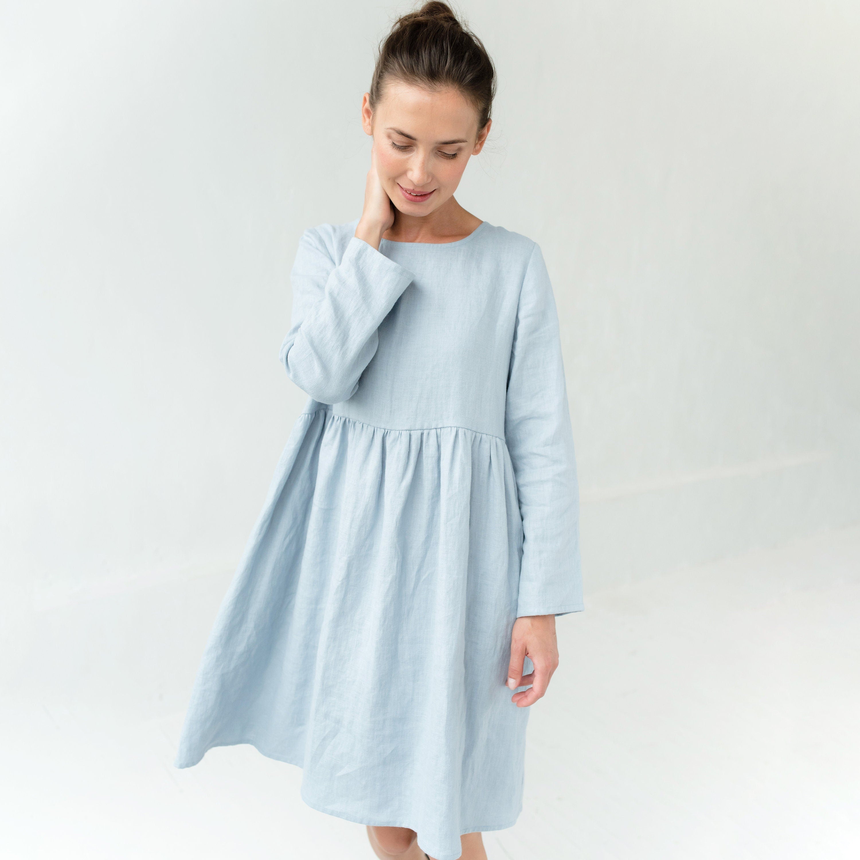CANDY — Long-Sleeve Stonewashed Linen Dress