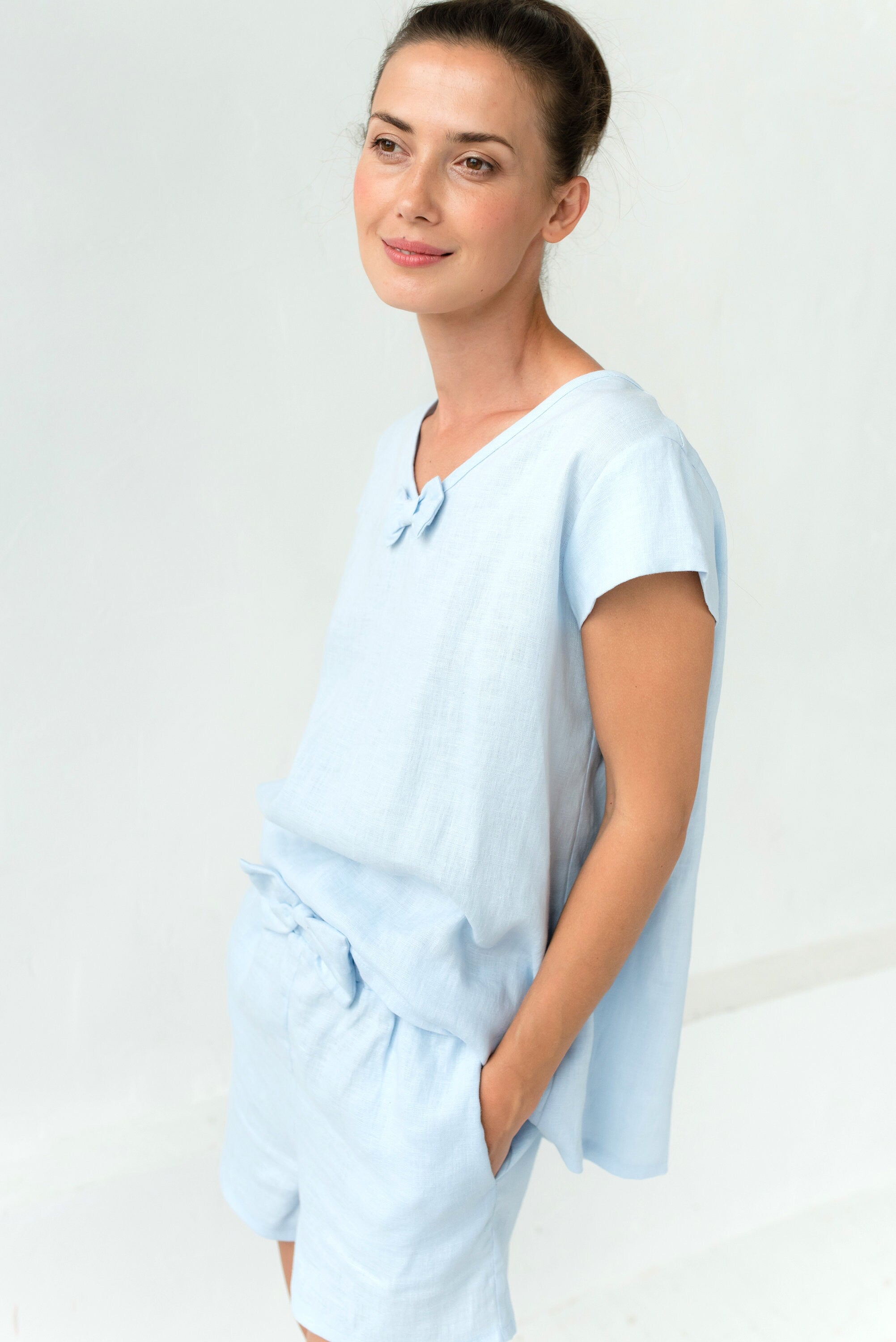 LOVE & SLEEP — Linen Top & Shorts Set