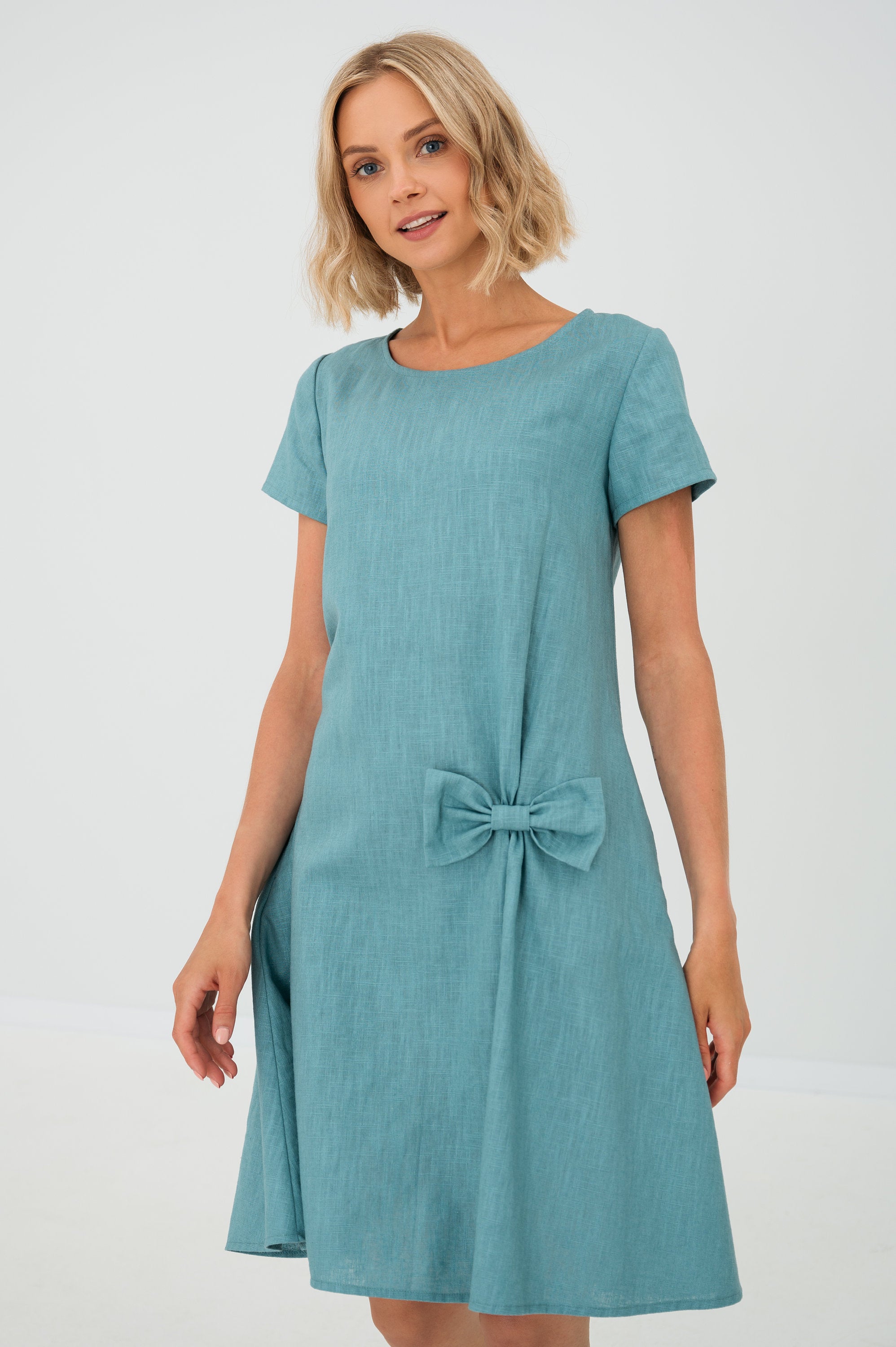 SUMMER KISS — Robe trapèze en lin à nœud