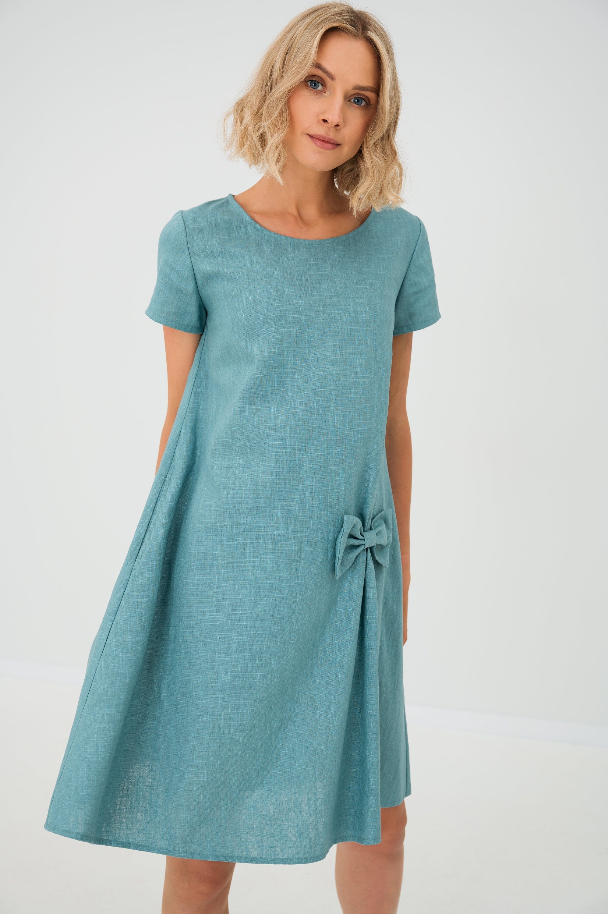 SUMMER KISS — Robe trapèze en lin à nœud