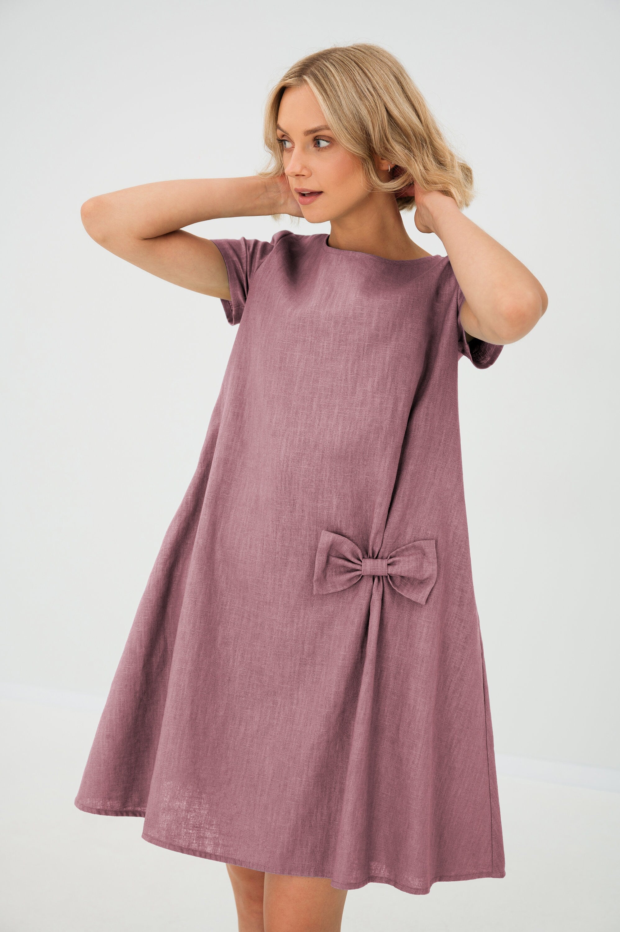 SUMMER KISS — Robe trapèze en lin à nœud