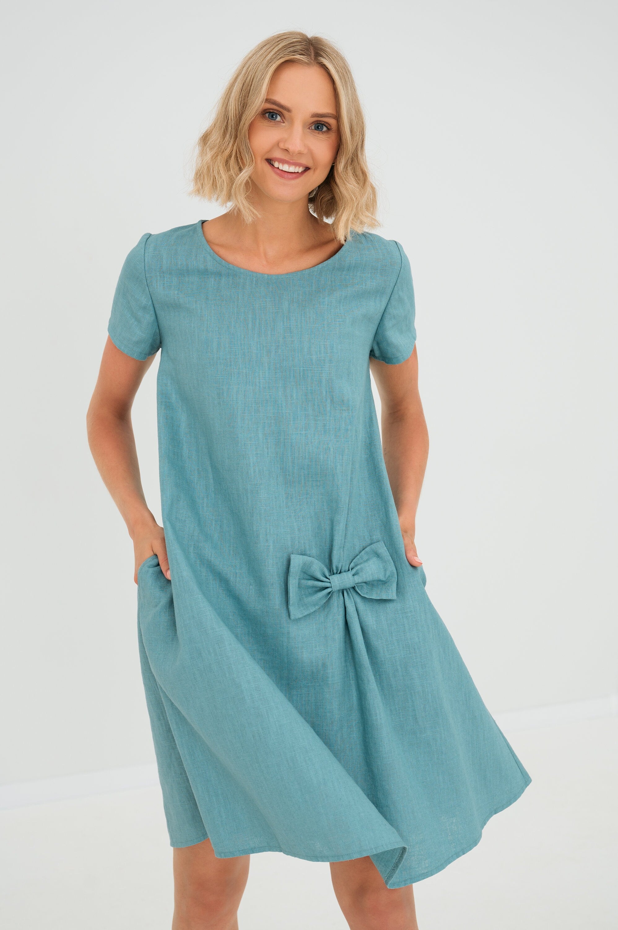 SUMMER KISS — Robe trapèze en lin à nœud