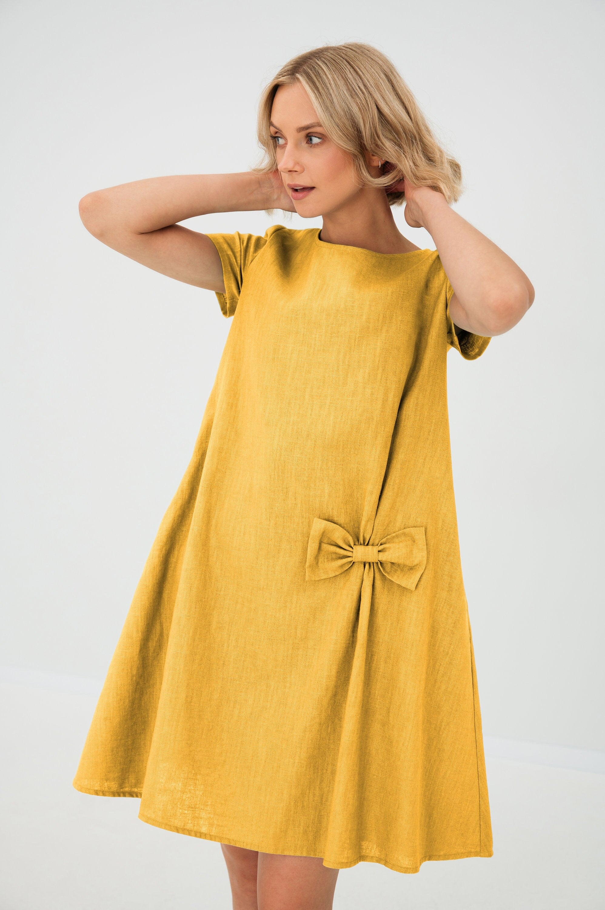 SUMMER KISS — Robe trapèze en lin à nœud